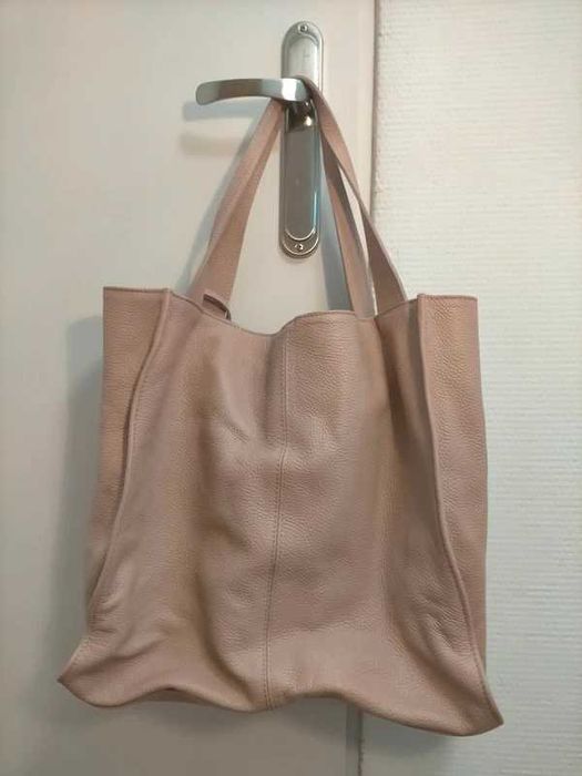 Skórzana torebka Wojas beżowa, ażurowa, shopper