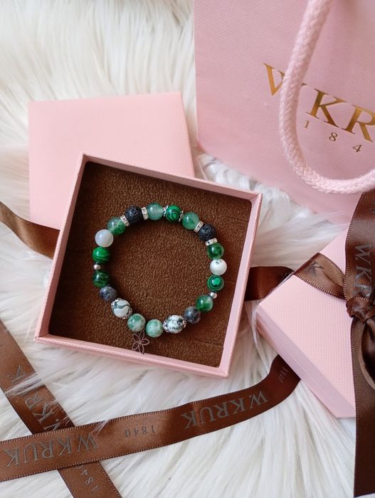 Bransoletka z kamieni naturalnych zawieszka kwiatek stal nierdzewna