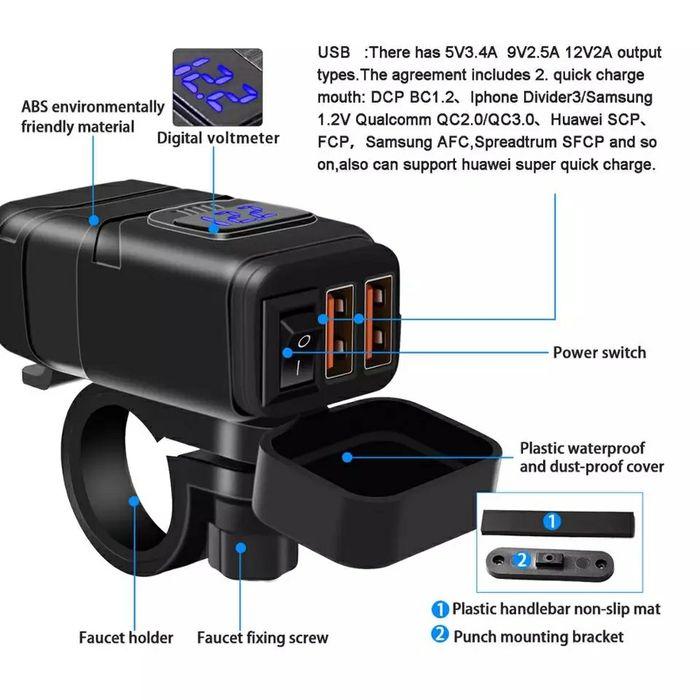 Carregador para moto 12v, adaptador usb