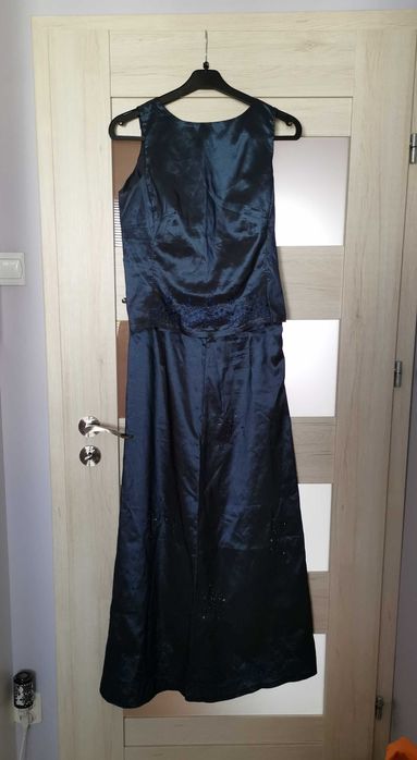 Granatowy imprezowy komplet długa spódnica i bluzka M 38