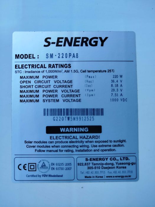 Painéis solares fotovoltaicos 220w S-Energy Usados