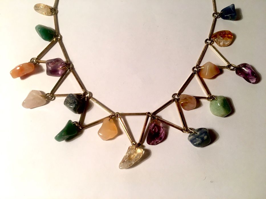 3 COLARES - pedras naturais - vidros - latão - 96 / 40 / 120 cm/s