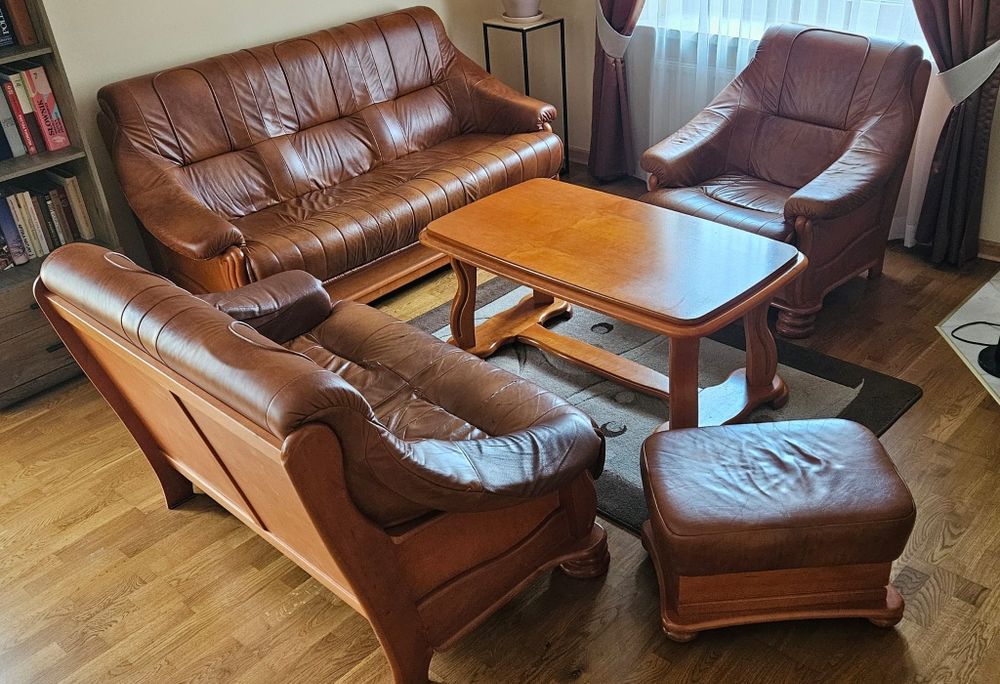 Komplet wypoczynkowy | 3+2+1, ława, pufa | Swarzędz