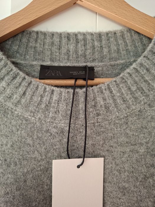 Zara L 40 sweter z miekkiej dzianiny wełna akryl szary basic