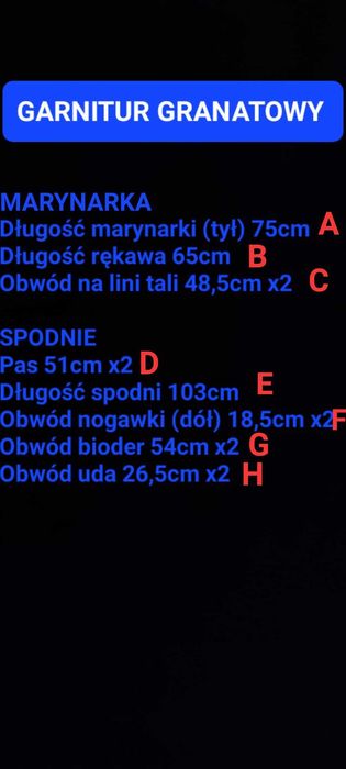 Granatowy garnitur, marynarka + spodnie