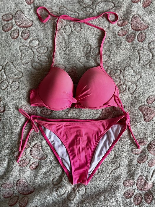 kostium kąpielowy bikini strój neon różowy s sinsay dwuczęściowy