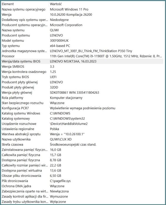 Lenovo ThinkStation P350 Tiny Intel i9 nVidia T600 16Gb RAM