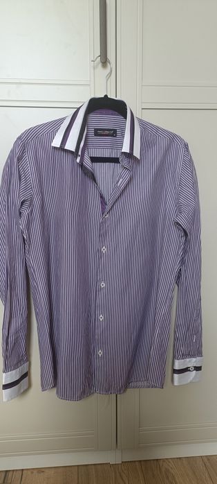 Koszula slim fit Pako Lorente M w pionowe paski fioletowa