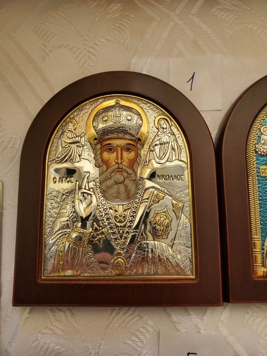Икона греческая серебро+дерево