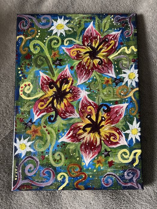 obraz magiczne kwiaty | 21x29,7cm | płótno
