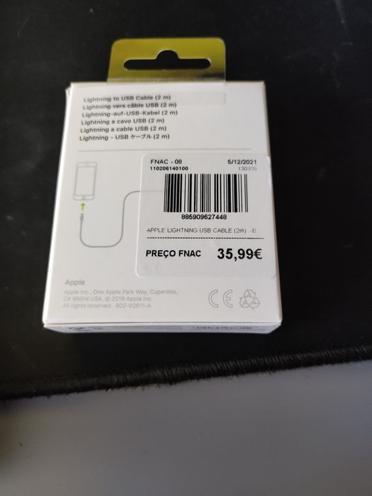 Cabo apple lightning usb 2 metros
