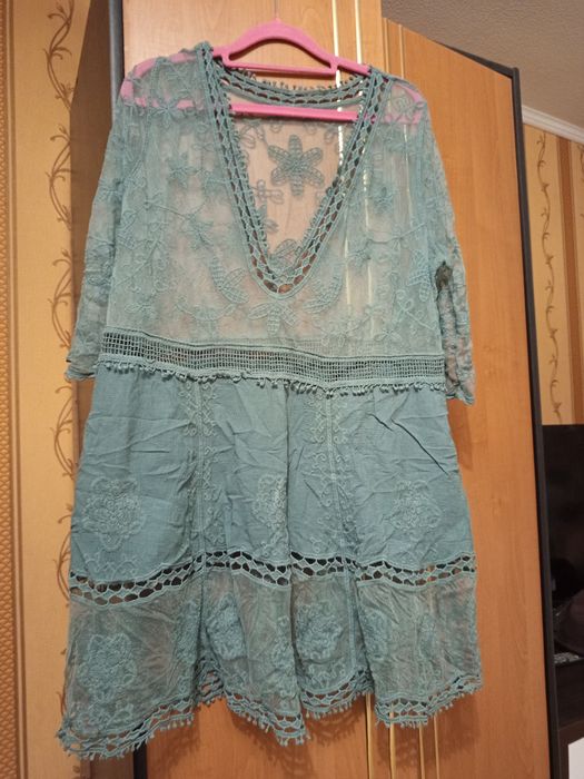 Туника накидка парео пляжное вышитое кружево L-XL