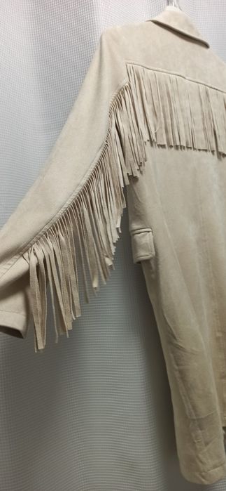 Płaszcz płaszczyk frędzle frędzelki cowboy styl kowbojski M lekki imit