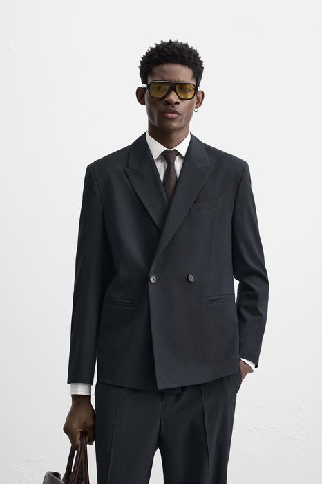 Elegancka marynarka garniturowa w prążki dwurzędowa relaxed fit Zara