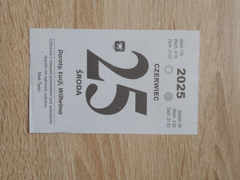 Kartka z kalendarza rocznik 2025