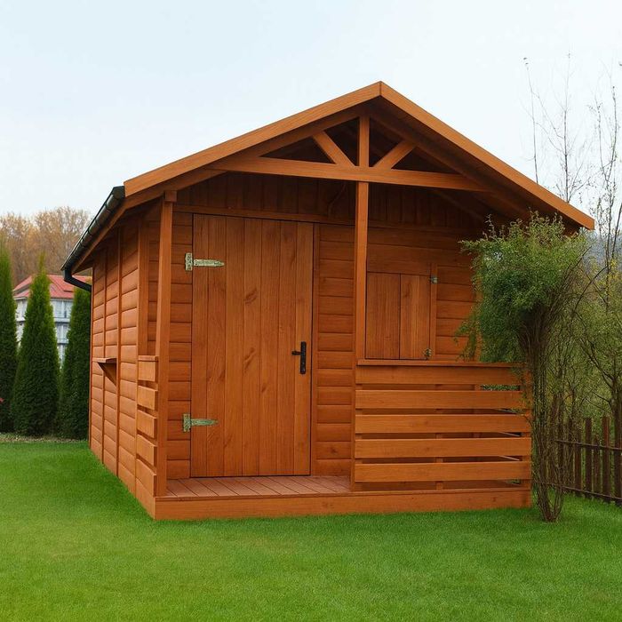Domek drewniany z tarasem 3x4,5m – rekreacyjny. Idealny na działkę