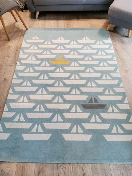 Dywan dziecięcy turkusowy w statki 160x230cm