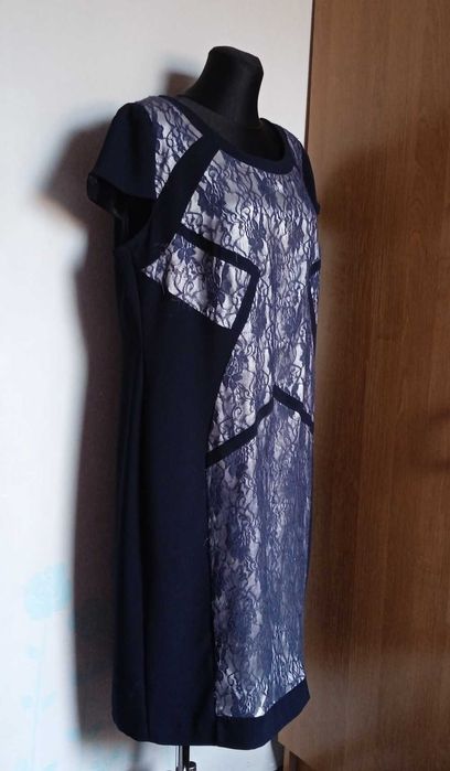 Wizytowa sukienka granat koronka r. 48/50