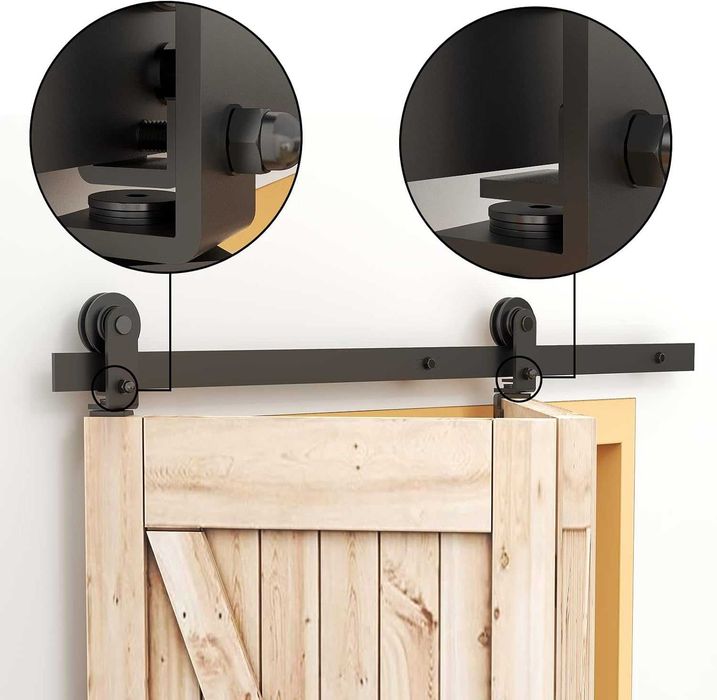 WOLFBIRD zestaw do montażu drzwi przesuwnych szyna 1 m okucia prowadnica system barn door 70-80 cm stalowe rolki