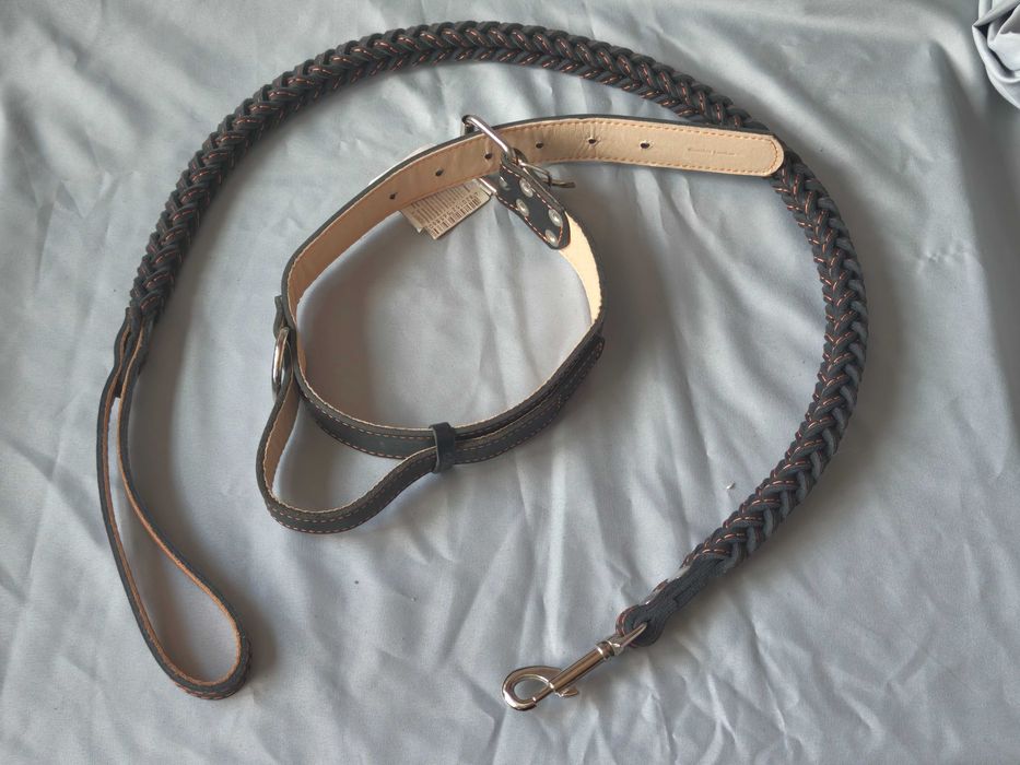 новый кожаный плетеный поводок и ошейник Collar для крупной собаки.