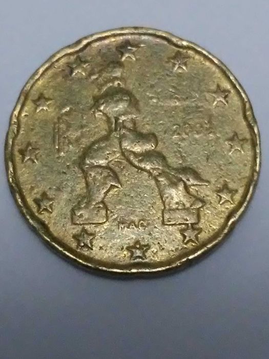 Moeda de 20 cêntimos com defeitos