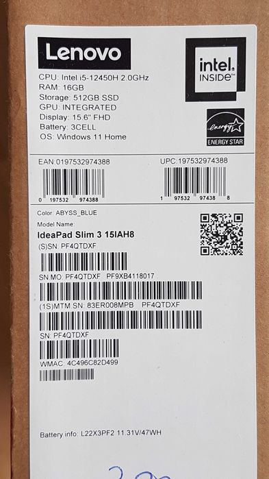 Laptop Lenovo IdeaPad Slim 3 15,6" Intel Core i5 16 GB / 512 GB