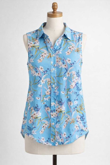 Bluzka koszula w Kwiaty H&M niebieska XS 34 letnia bez rękawów