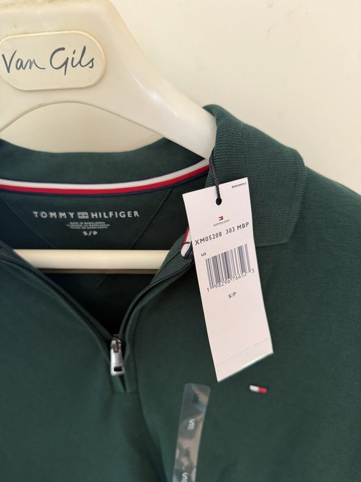 Polo tommy hilfiger Men 1/4 Zip verde preço Black friday!
