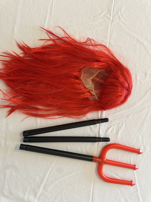 Fato Diabinha Infantil (7-9 anos) + Peruca + Tridente