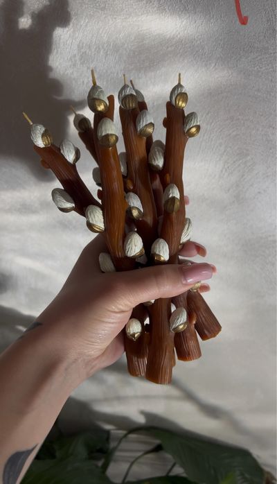 Гілочка верби, верба, великодня свічка, натуральний блжолиний віск