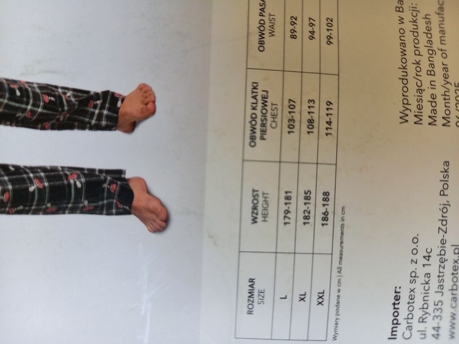 Piżama męska czarna bawełniana rozmiar xxl