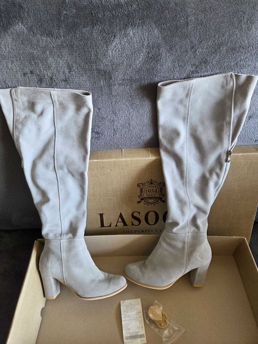 Szare, jasne kozaki Lasocki