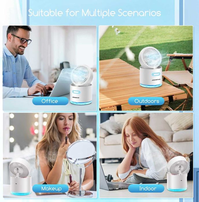 NOVO - Ventilador PORTÁTIL de mesa com ÁGUA e 7 luzes noturnas