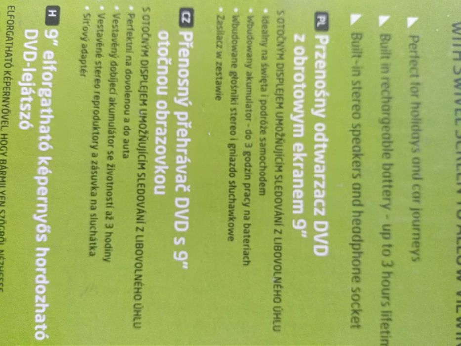 Odtwarzacz przenośny DVD 9" Technika kpl.