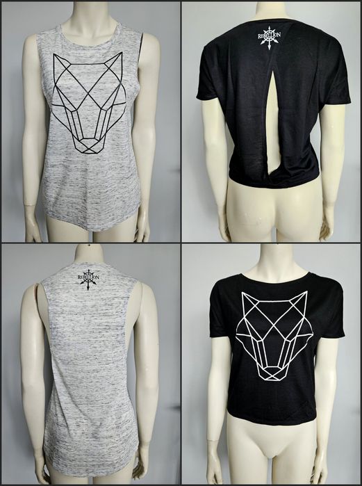 2x top koszulka na lato siłownię luźna S geometric wolf wilk