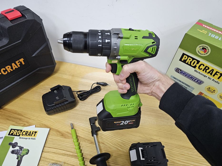 Шуруповерт Бесщеточный 50Нm +Удар ProCraft 4.0Ah акб 2шт Кейс Гарантия