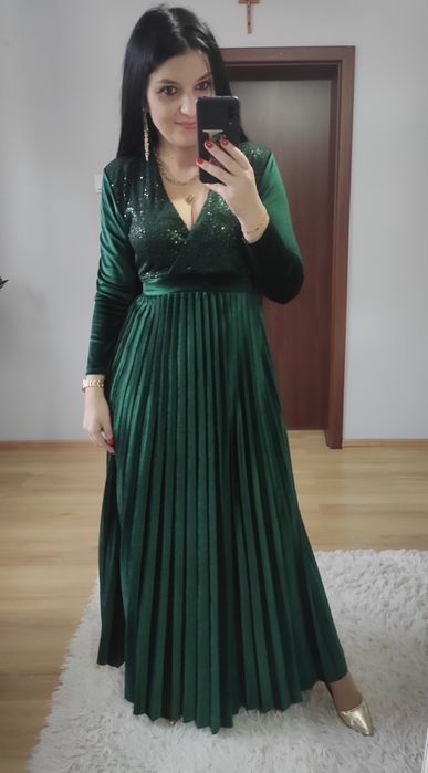 Sukienka długa maxi welur plisowana