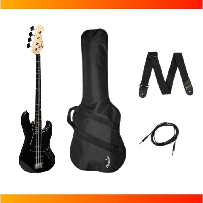 Gitara basowa Ever Play czarna Jazz Bass + pokrowiec + pasek