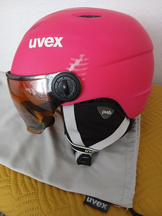 Kask narciarski UVEX pro Junior 54-56 z goglami różowy idealny stan
