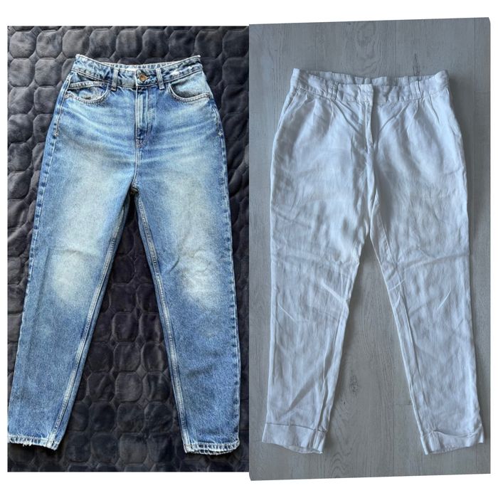 Джинси мом Zara XS Лляні штани NAF NAF брюки Мом XS жіночі штани мом білі брюки женские штаны из льна