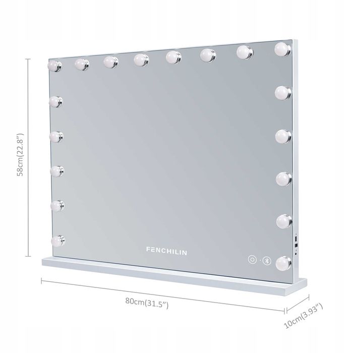 Lusterko do makijażu LED FENCHILIN Hollywood Bluetooth 800x580 mm, JAK NOWE