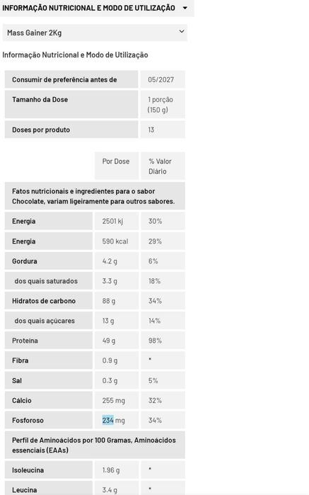 Zumub MASS GAINER 2Kg Chocolate Flavour (possivel 2a unidade por 12€)