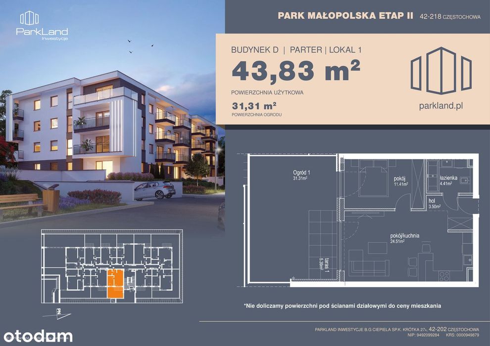 Park Małopolska Etap II - Prywatny ogród. 2 pokoje.