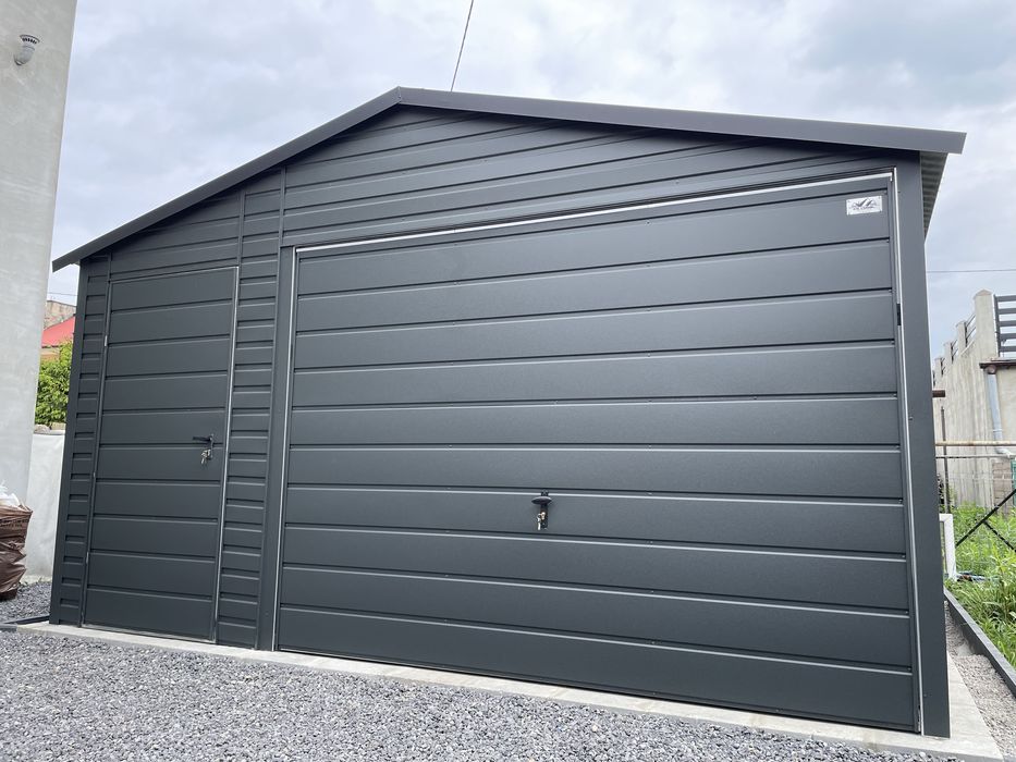 Garaż blaszany 5x5, grafit mat, antracyt. PROFIL ZAMKNIĘTY.