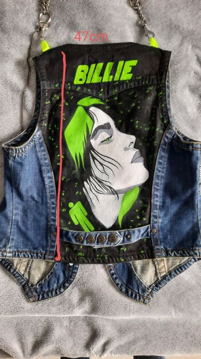 Kamizelka Jeans Custom diy Billie Eilish malowana ręcznie 36 S
