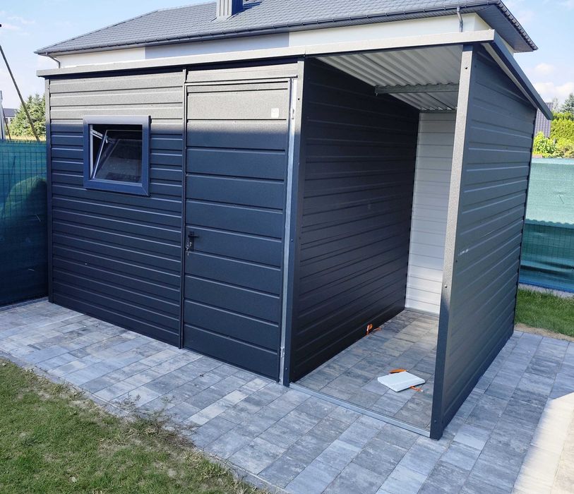 Domek Narzędziowy z Wiatką Schowek Ogrodowy Drewutnia