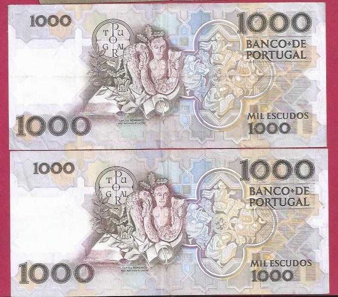 Notas de Portugal  4 Notas de 2.000, 1000, e 20 Escudos varias datas