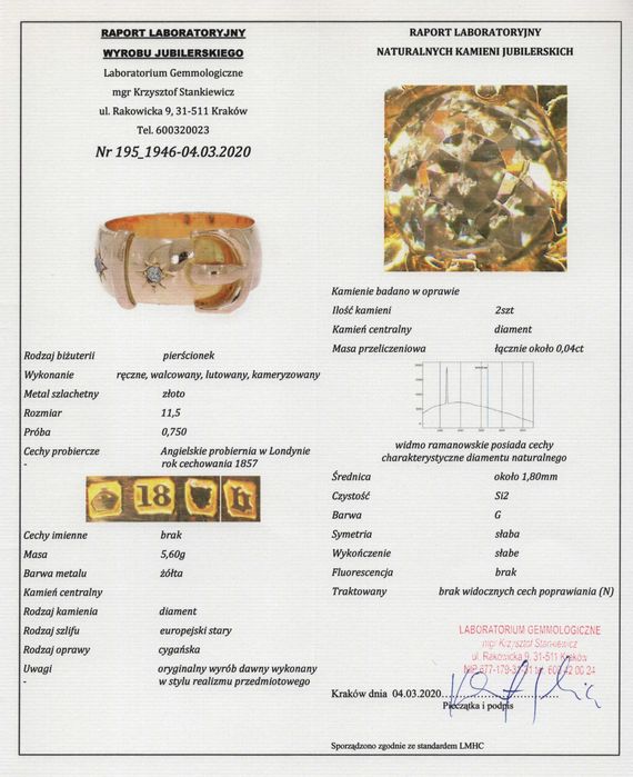 Złoty Pierścionek - Pasek - 5,60g - LONDYN - 1857 ROK - KRAKÓW