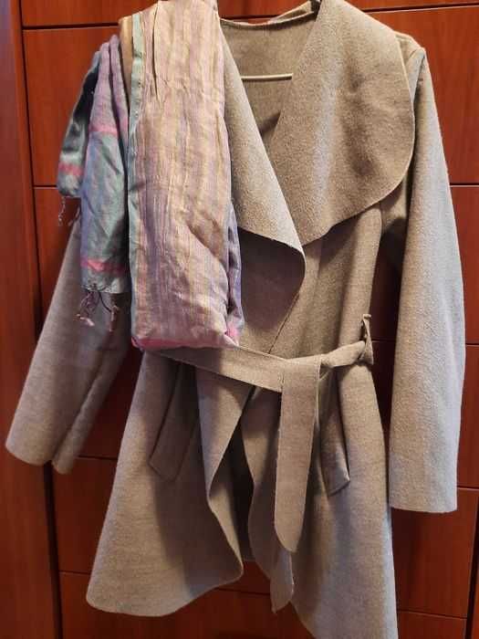 Francuskie wdzianko szary wełniany płaszczyk dodaję gratis