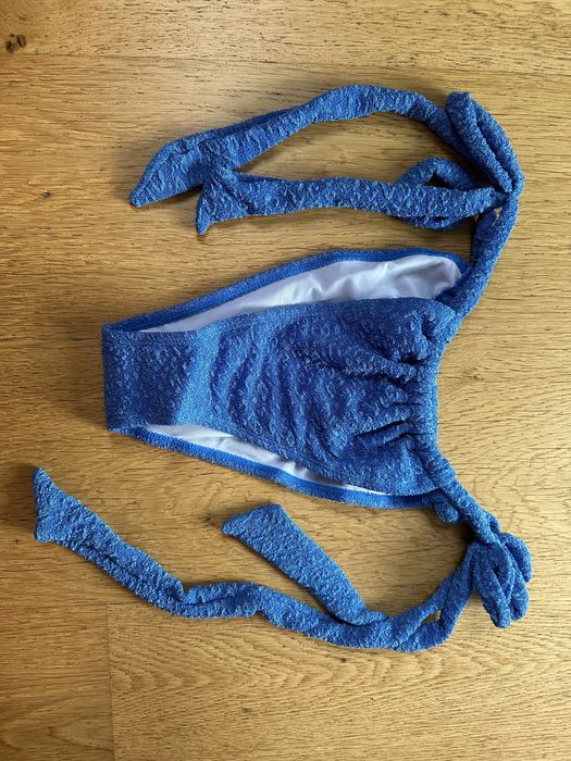 Bikini niebieskie shein L karbowane z fakturą sexy wiązane